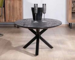Hot Table basse noire plateau ellipse en manguier massif sablé et pieds métal 3D 