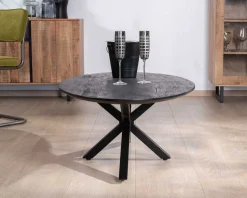 Hot Table basse noire plateau ellipse en manguier massif sablé et pieds métal 3D 