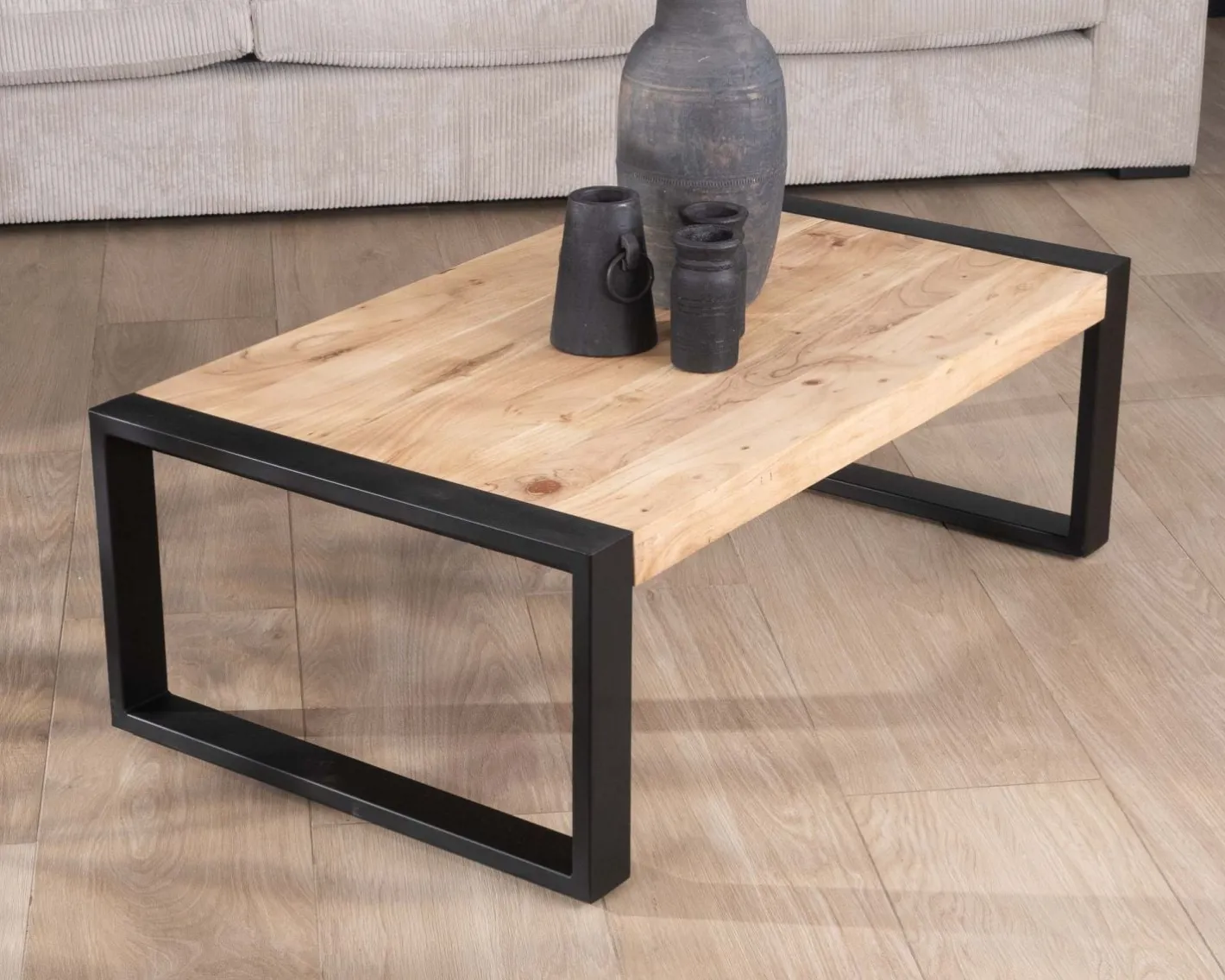 Outlet Table basse rectangle de style industriel métal et bois "Montréal" Table Basse Rectangulaire