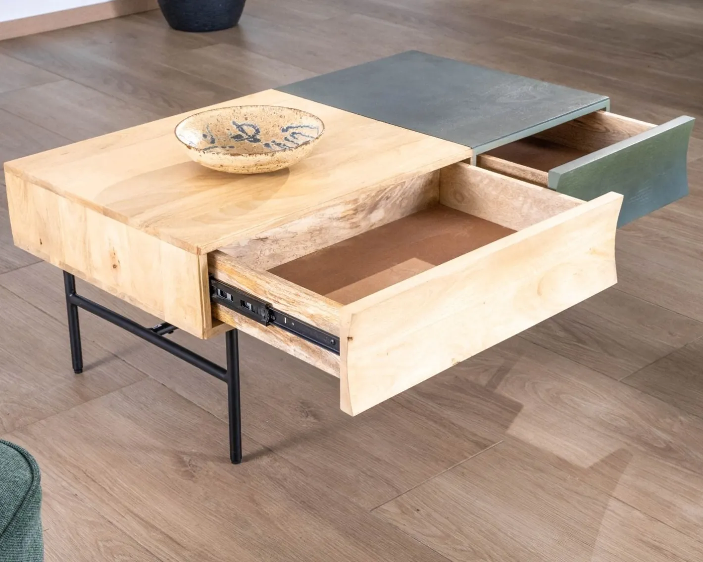 Sale Table basse rectangulaire bois et métal 100x55 cm "Elegancy" Table Basse Rectangulaire