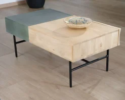 Sale Table basse rectangulaire bois et métal 100x55 cm