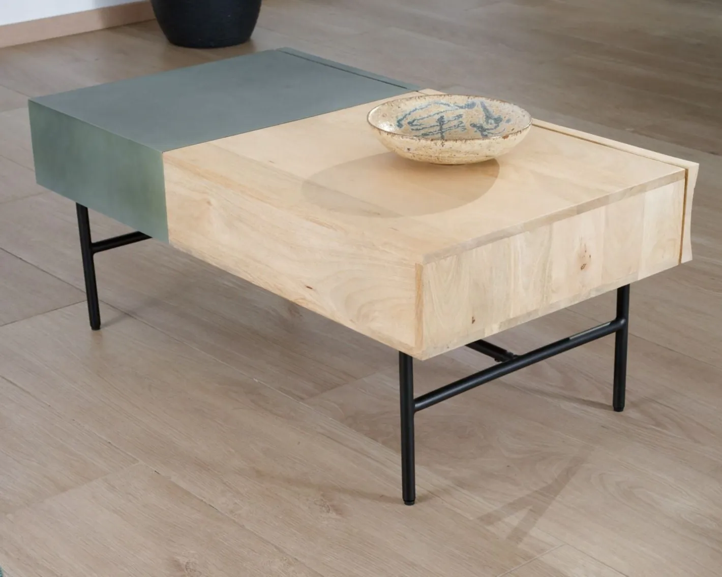 Sale Table basse rectangulaire bois et métal 100x55 cm "Elegancy" Table Basse Rectangulaire
