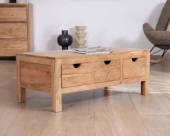 Clearance Table basse rectangulaire en acacia massif " Nüma" 100 cm avec tiroirs Table Basse Rectangulaire