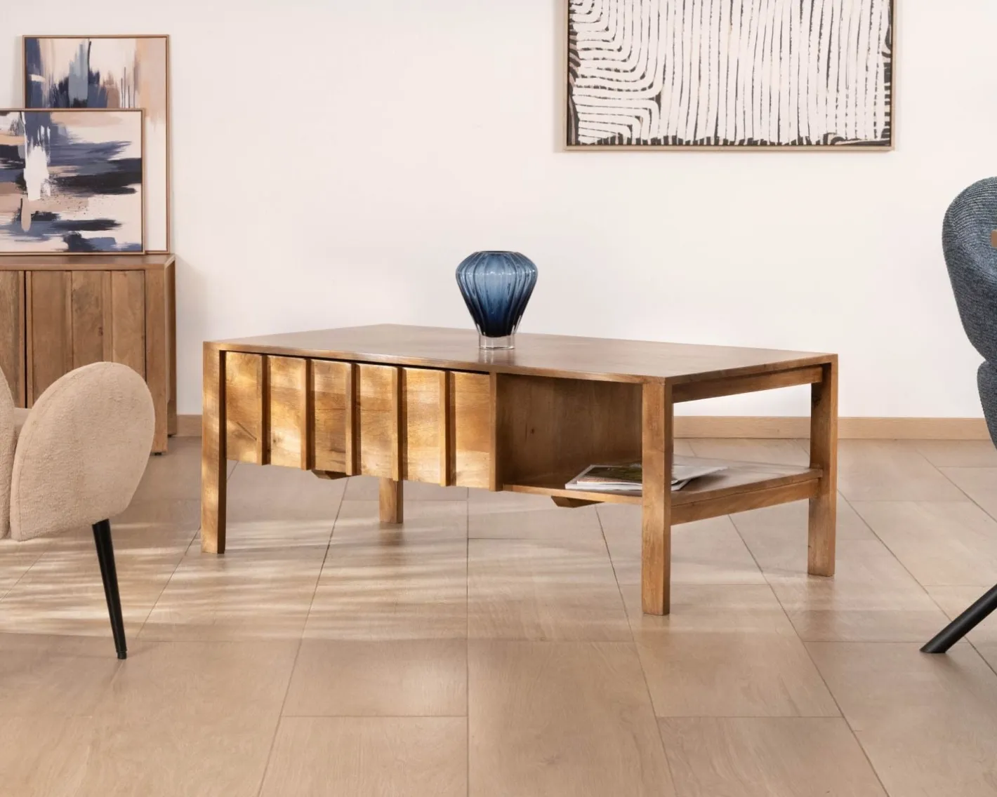 Table basse rectangulaire esprit zen en manguier naturel "Sicaly" Table Basse Rectangulaire
