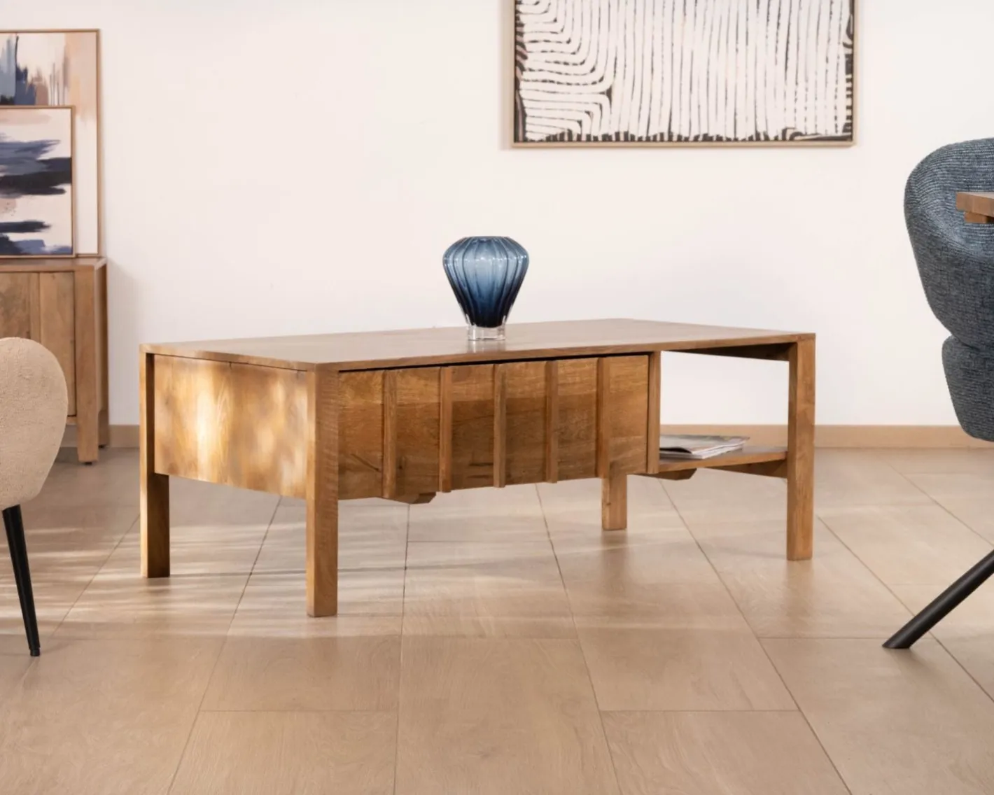 Table basse rectangulaire esprit zen en manguier naturel "Sicaly" Table Basse Rectangulaire
