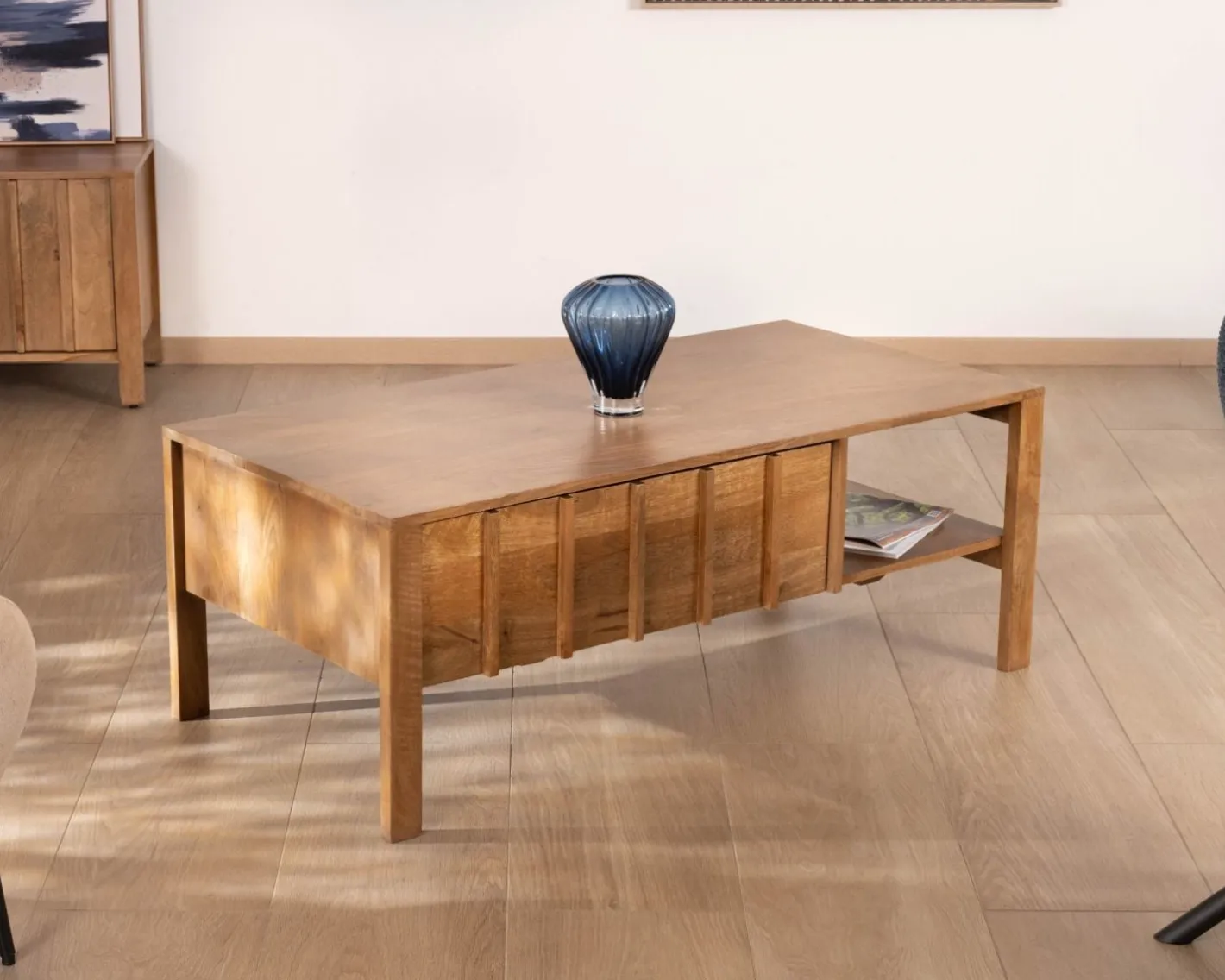 Table basse rectangulaire esprit zen en manguier naturel "Sicaly" Table Basse Rectangulaire