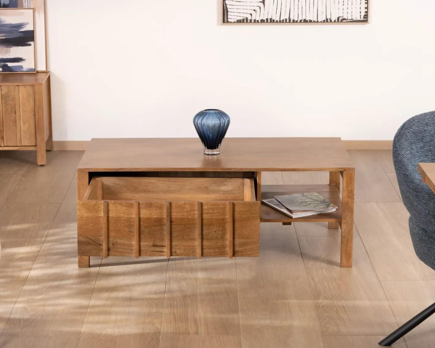 Table basse rectangulaire esprit zen en manguier naturel "Sicaly" Table Basse Rectangulaire