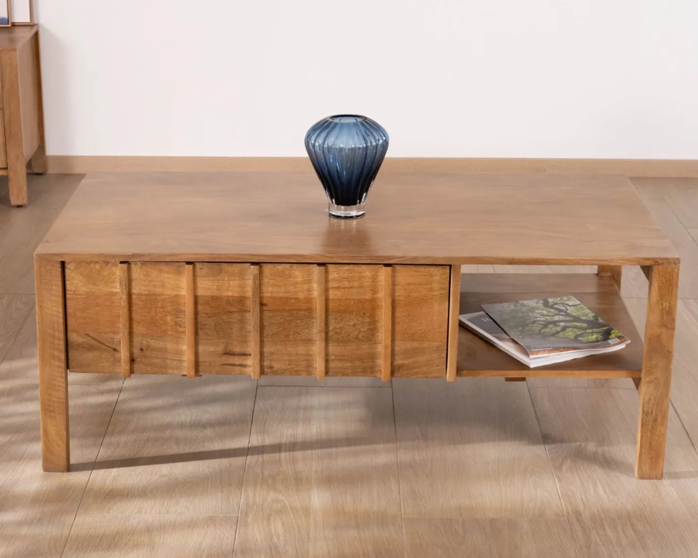 Table basse rectangulaire esprit zen en manguier naturel "Sicaly" Table Basse Rectangulaire