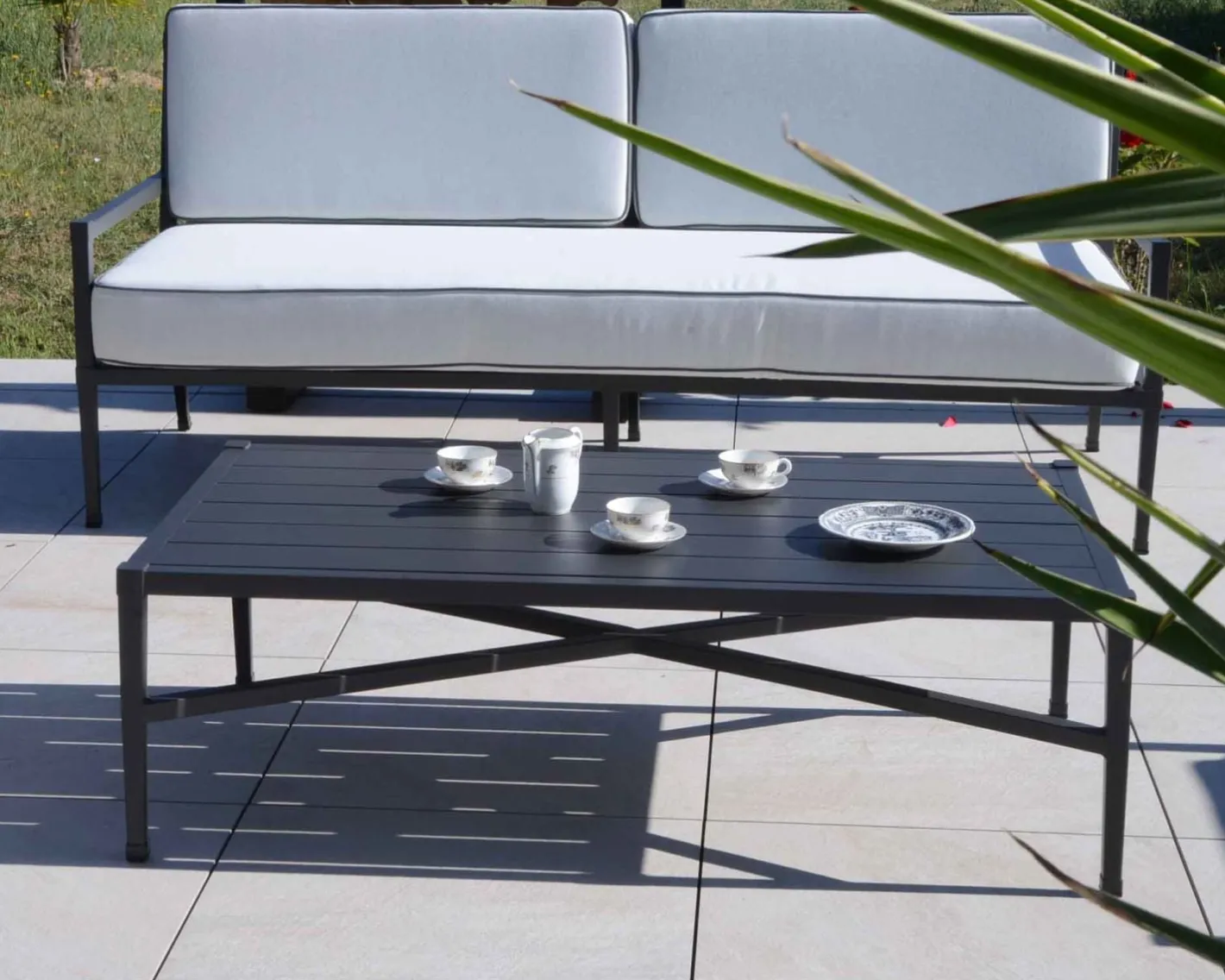 Sale Table basse rectangulaire style classique chic en aluminium "Chambord" Table Basse Rectangulaire