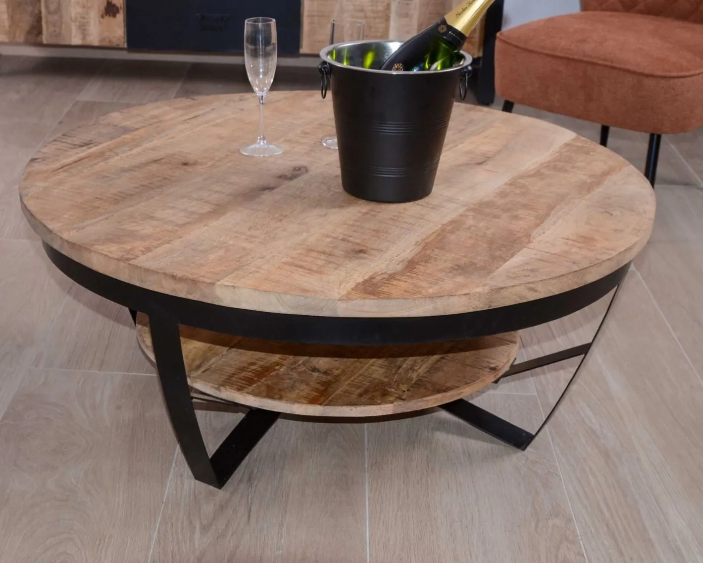 Online Table basse ronde avec double plateau bois "Andy" diam. 100cm Table Basse Ovale Ou Ronde