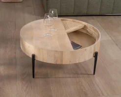 New Table basse ronde avec plateau pivotant en cannage "Loopie" diamètre 80 cm Table Basse Ovale Ou Ronde