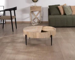 New Table basse ronde avec plateau pivotant en cannage