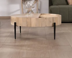 New Table basse ronde avec plateau pivotant en cannage