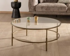 Online Table basse ronde 90 cm en laiton doré et plateau verre "Gilt Antique" style contemporain chic Table Basse Ovale Ou Ronde