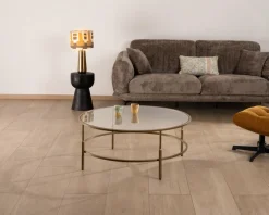 Online Table basse ronde 90 cm en laiton doré et plateau verre