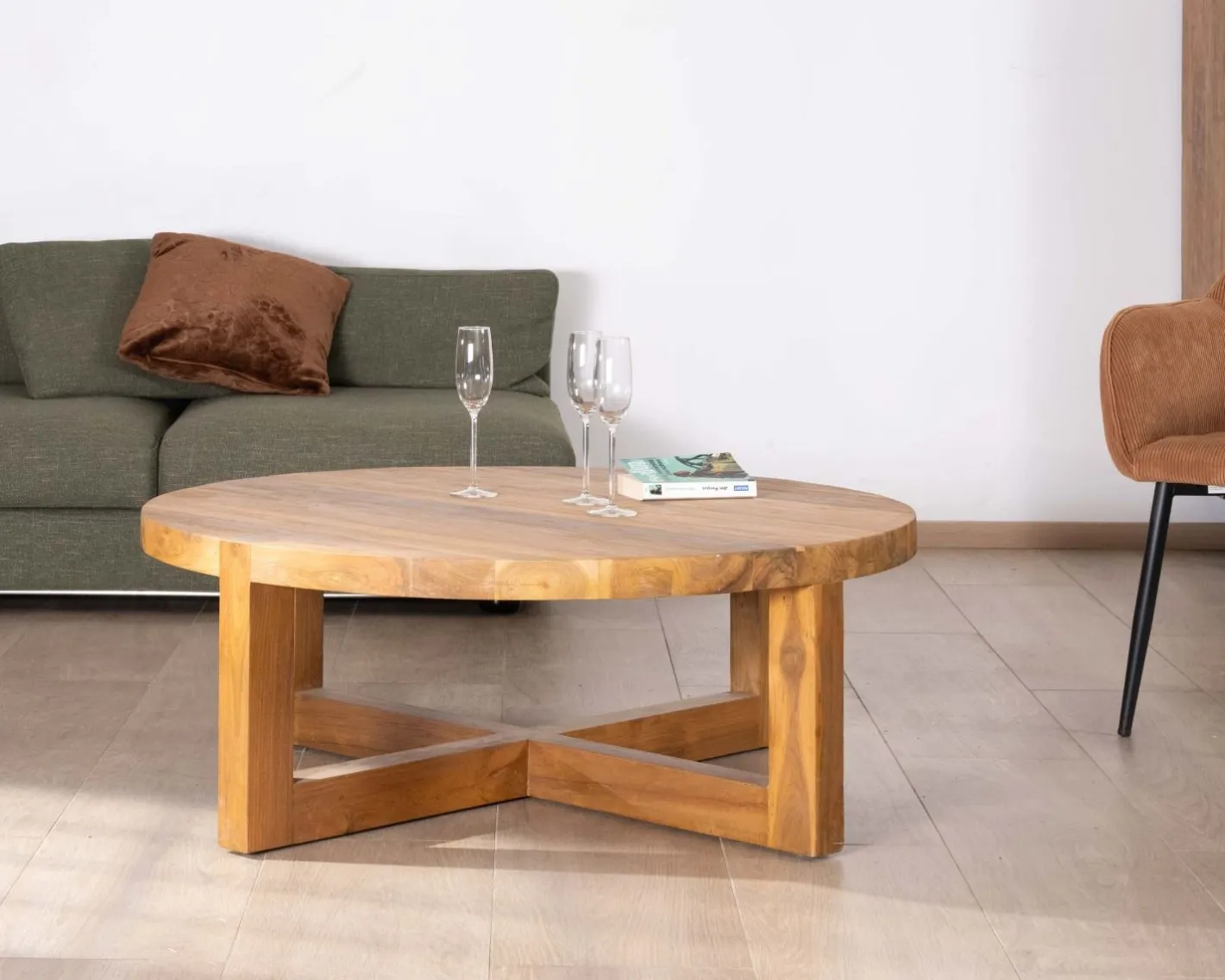 Outlet Table basse ronde 110 cm en teck "Balanka" Table Basse Ovale Ou Ronde