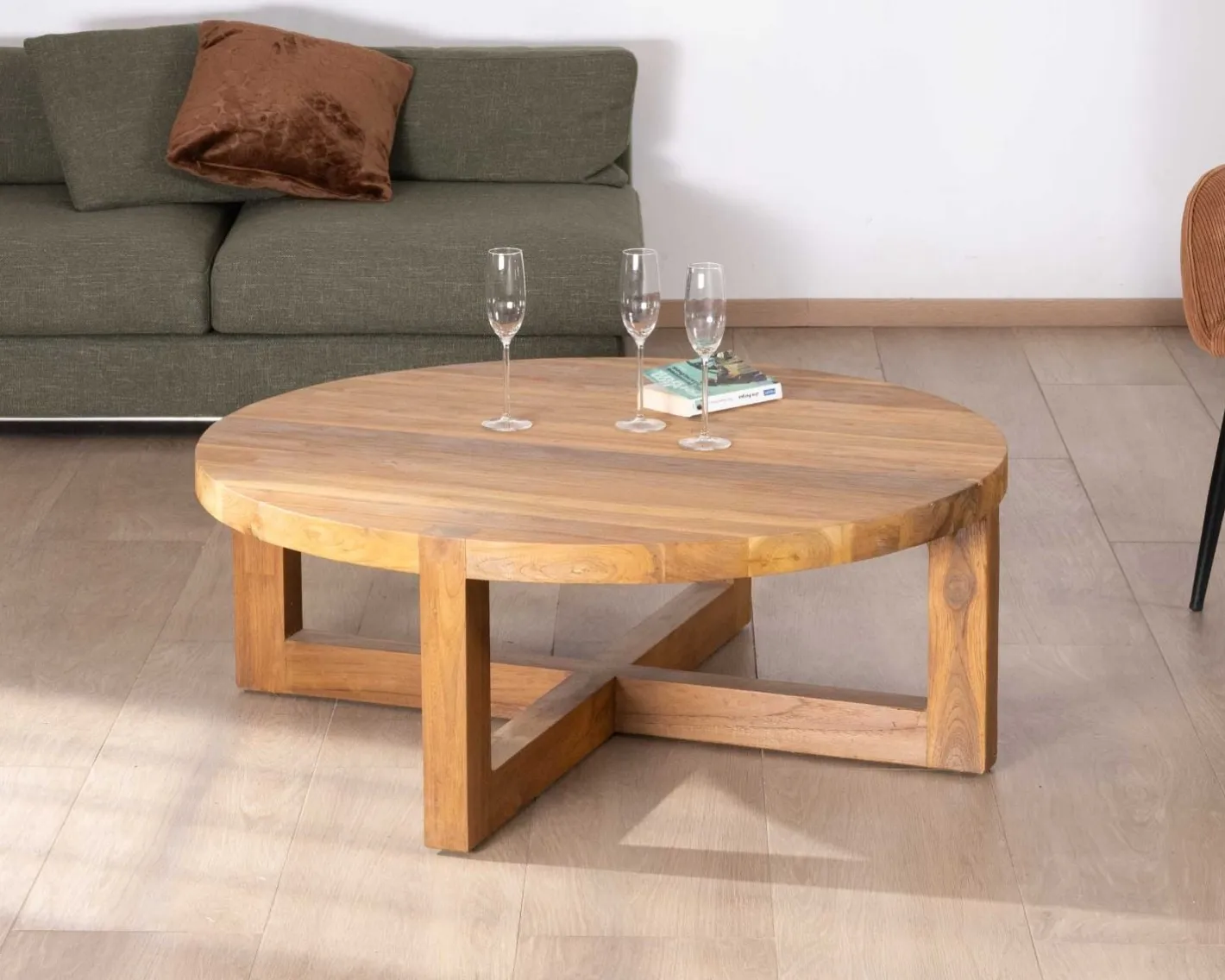 Outlet Table basse ronde 110 cm en teck "Balanka" Table Basse Ovale Ou Ronde