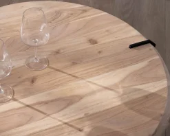 Outlet Table basse ronde design en acacia et 3 pieds métal noir