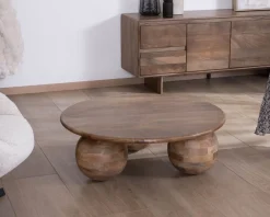 Discount Table basse ronde design épuré et organique en manguier massif