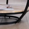 Clearance Table basse ronde double plateau en manguier massif et structure métal noir "Loopie" Table Basse Ovale Ou Ronde