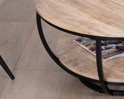 Clearance Table basse ronde double plateau en manguier massif et structure métal noir 