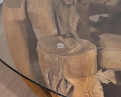 Best Table basse ronde en bois de teck flotté et plateau verre