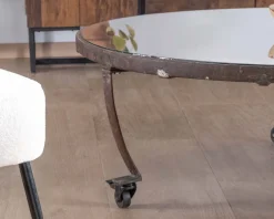 Clearance Table basse ronde en bois recyclé et plateau verre avec pieds métal 