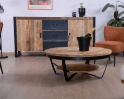 Hot Table basse ronde en manguier massif et métal "Andy" diam. 90cm Table Basse Ovale Ou Ronde