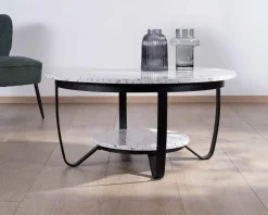 Online Table basse ronde en terrazzo blanc et métal noir "Galatée" Table Basse Ovale Ou Ronde
