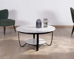 Online Table basse ronde en terrazzo blanc et métal noir