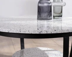 Online Table basse ronde en terrazzo blanc et métal noir