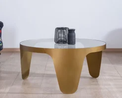 Table basse ronde laiton antique et verre "Gilt Antique" Table Basse Ovale Ou Ronde