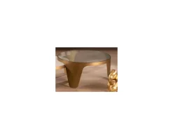 Table basse ronde laiton antique et verre 