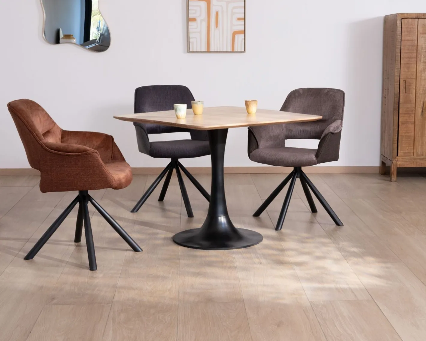 Sale Table carrée 90 cm esprit bistrot en acacia "Piccadilly" pied tulipe en métal Table À Manger Carrée