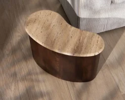 New Table d'appoint design en travertin et manguier