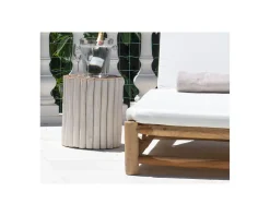 Clearance Table d'appoint style ethnique en branches de teck "Sumatra" blanc et bois Table D'Appoint
