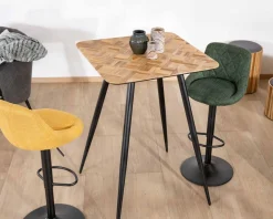 Discount Table de bar carrée 75cm en teck recyclé et pieds crayons noirs "Foster" Table Haute Carrée