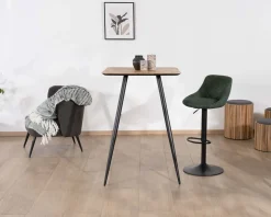 Discount Table de bar carrée 75cm en teck recyclé et pieds crayons noirs 