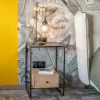 Outlet Table de chevet design en métal et bois avec plateau en placage pierre "Pikto" Bout De Canapé|Table D'Appoint