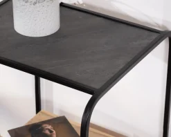 Outlet Table de chevet design en métal et bois avec plateau en placage pierre "Pikto" Bout De Canapé|Table D'Appoint