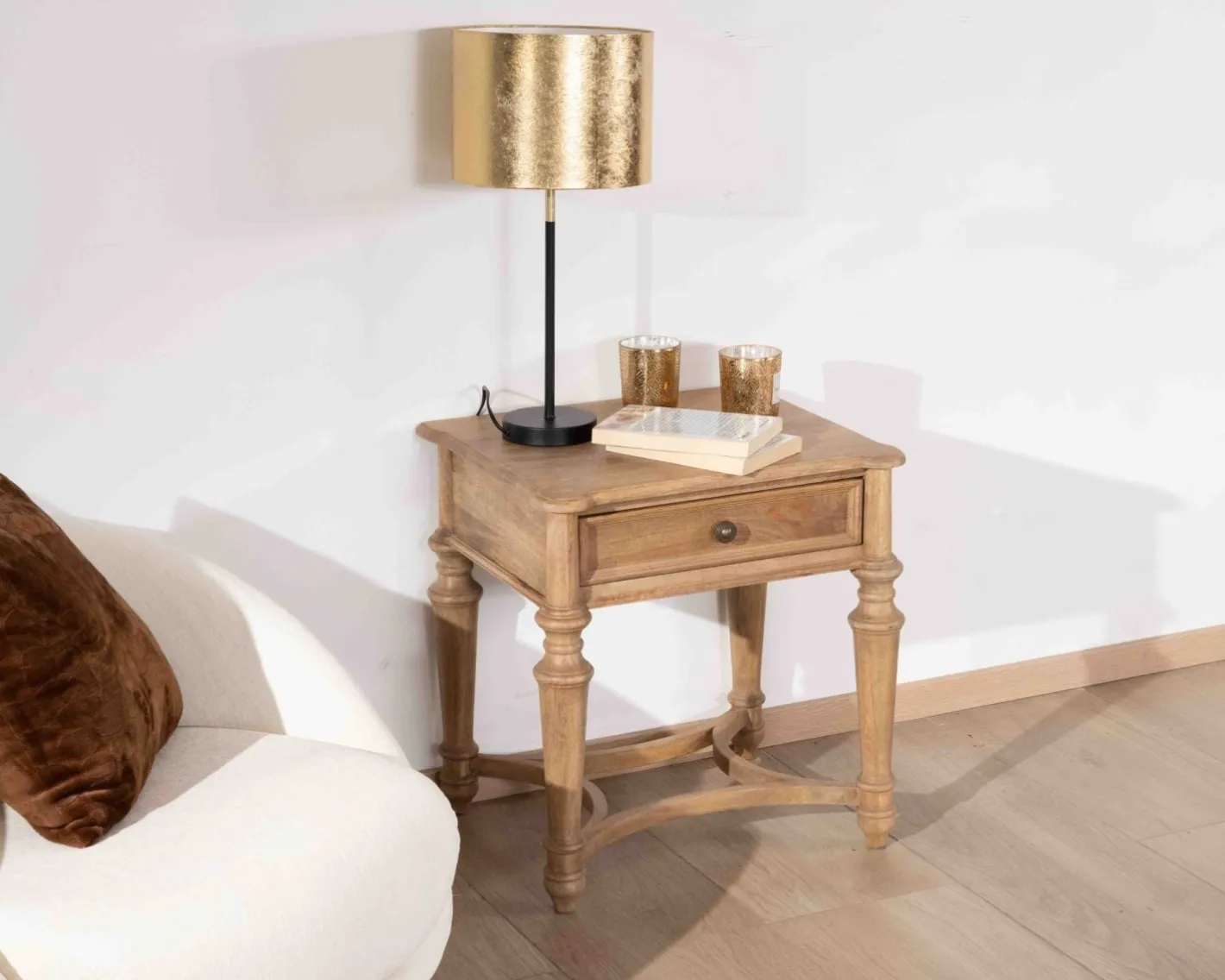 Outlet Table de chevet en manguier naturel massif style classique "Legacy" Bout De Canapé|Table D'Appoint