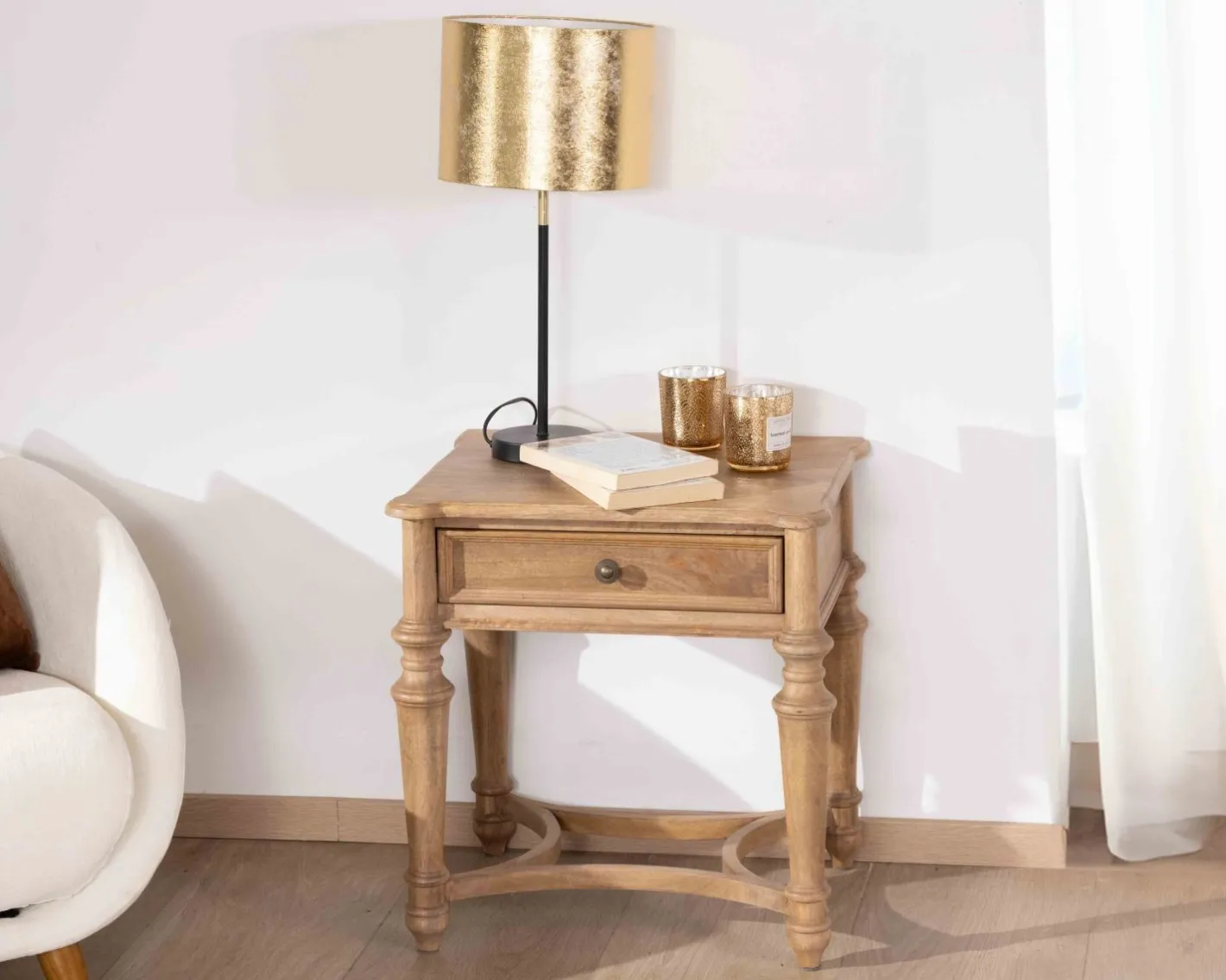 Outlet Table de chevet en manguier naturel massif style classique "Legacy" Bout De Canapé|Table D'Appoint