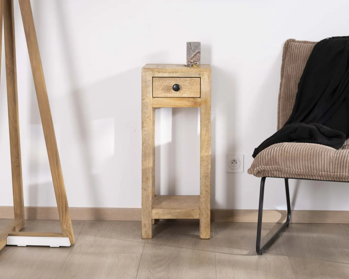 Clearance Table de chevet haute ou sellette avec 1 tiroir "Manoha" en manguier H 70 cm Bout De Canapé|Table D'Appoint