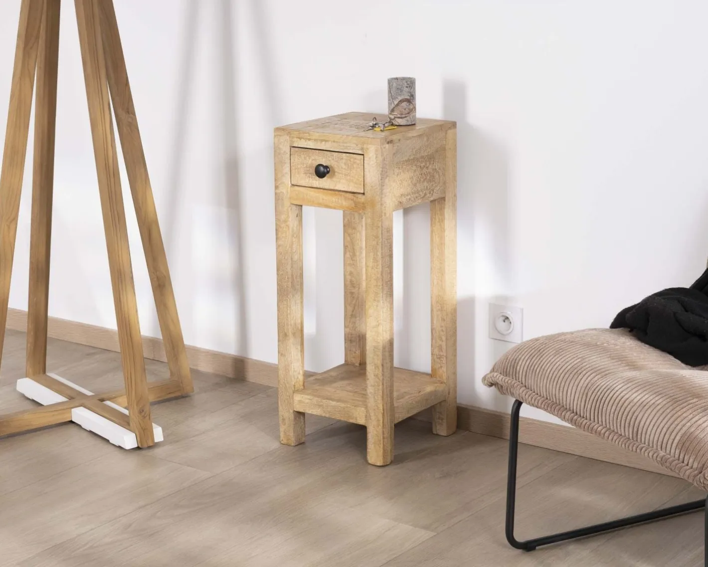 Clearance Table de chevet haute ou sellette avec 1 tiroir "Manoha" en manguier H 70 cm Bout De Canapé|Table D'Appoint
