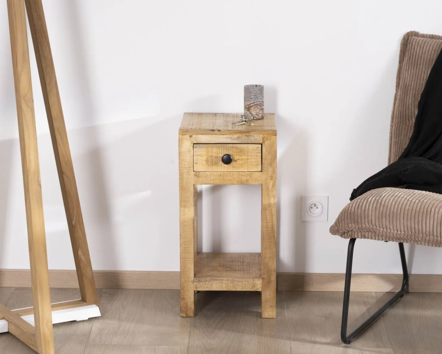Sale Table de chevet structure ouverte et 1 tiroir "Manoha" en manguier H 60 cm Bout De Canapé|Table D'Appoint