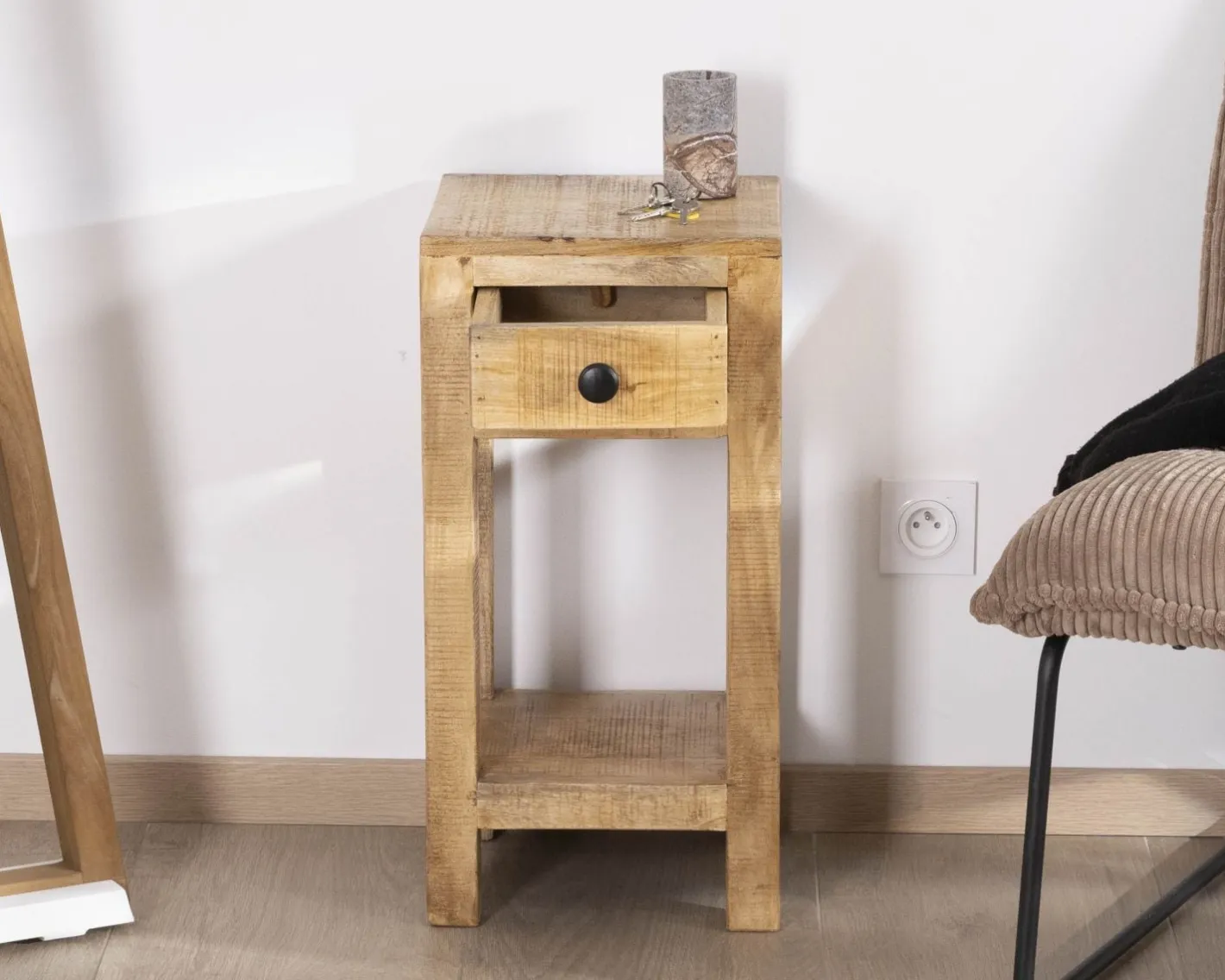 Sale Table de chevet structure ouverte et 1 tiroir "Manoha" en manguier H 60 cm Bout De Canapé|Table D'Appoint