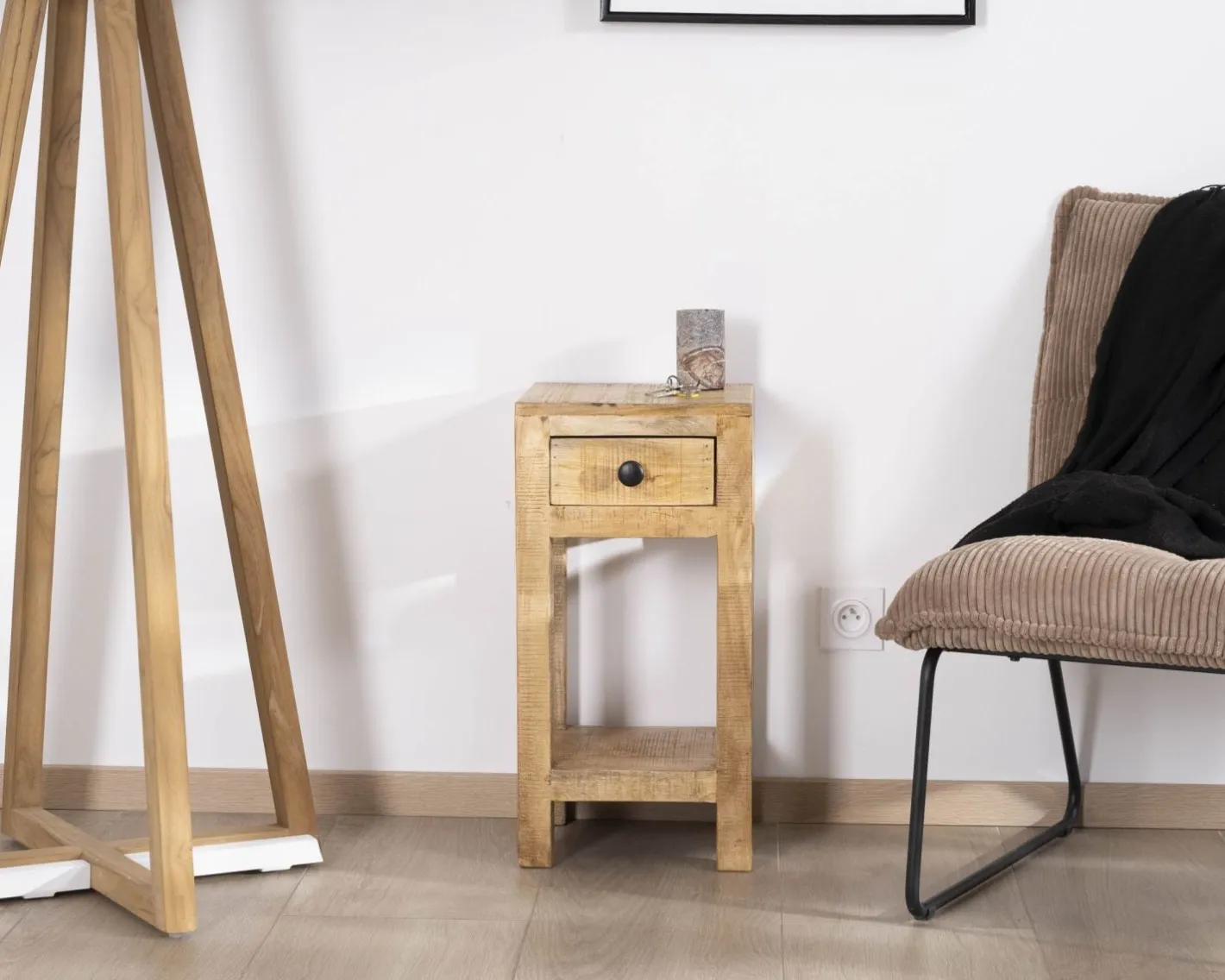 Sale Table de chevet structure ouverte et 1 tiroir "Manoha" en manguier H 60 cm Bout De Canapé|Table D'Appoint