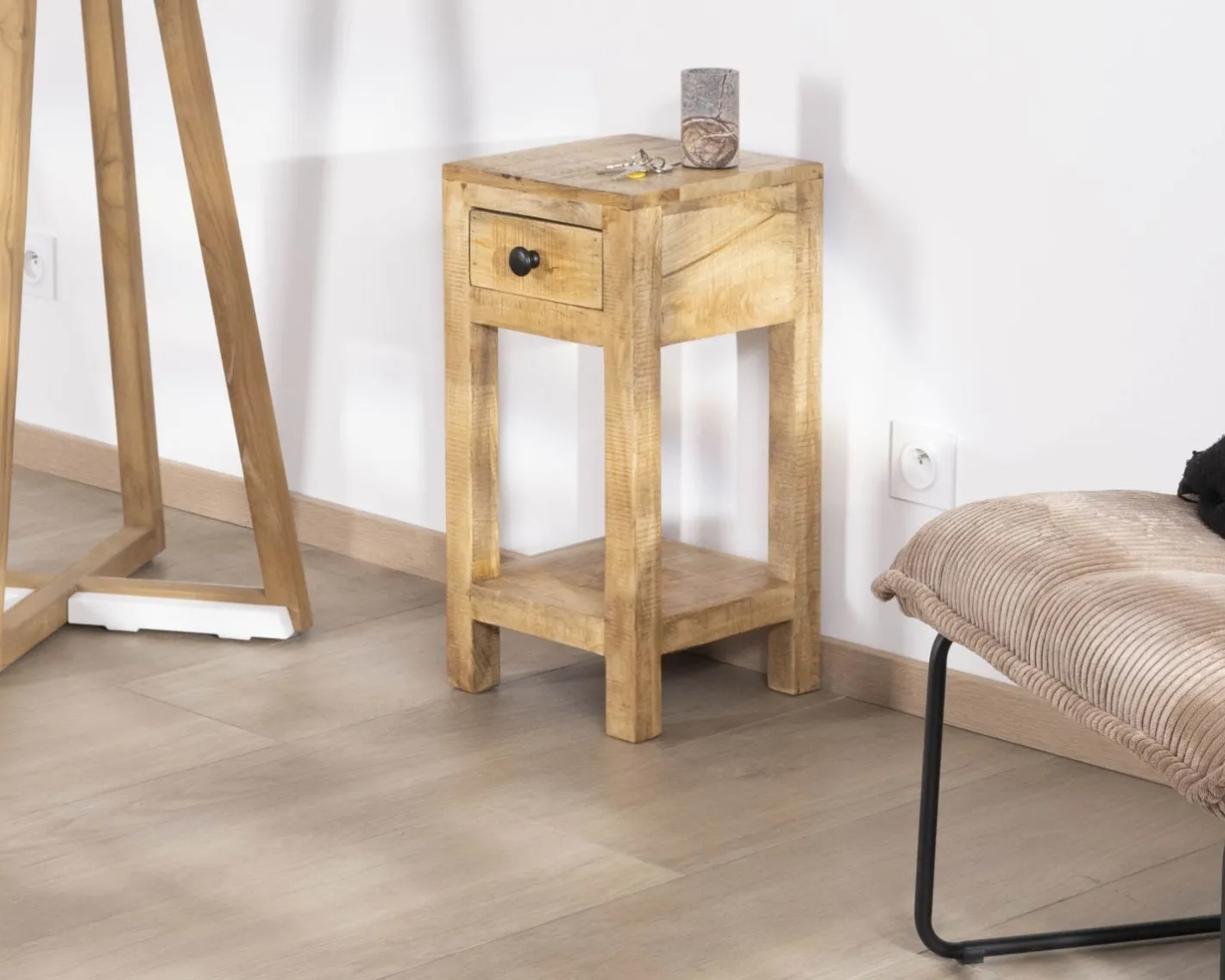 Sale Table de chevet structure ouverte et 1 tiroir "Manoha" en manguier H 60 cm Bout De Canapé|Table D'Appoint