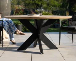 Best Table de jardin ronde en teck et pieds croisés en aluminium 