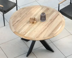 Best Table de jardin ronde en teck et pieds croisés en aluminium 